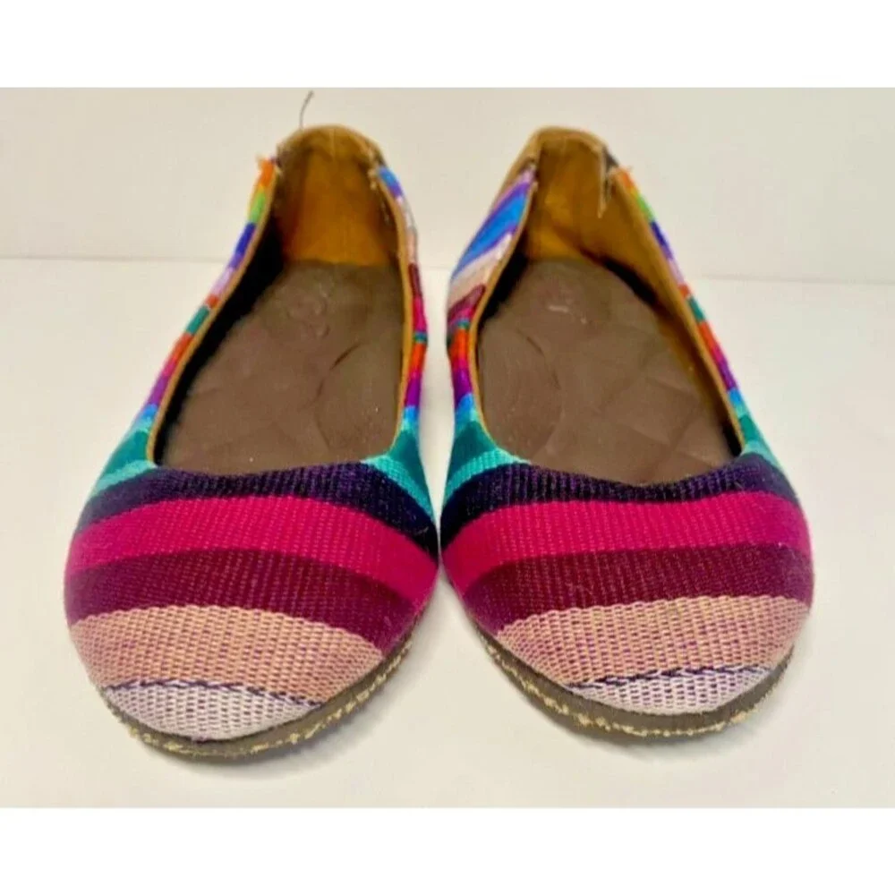 Reef Tropic Girl's Size 11 T Rainbow Stripe Ballet Flats Mex Boho Beach Colorful